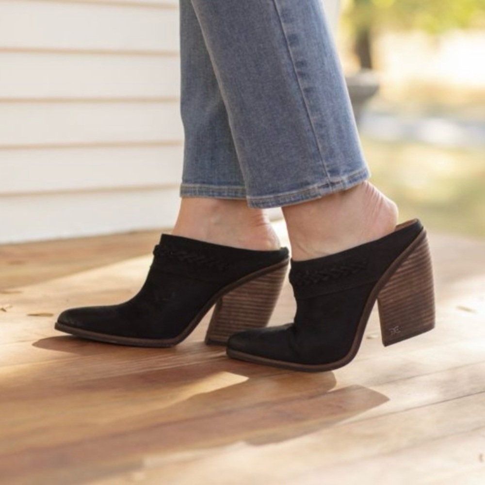 Sam Edelman Alison suede leather mules Pointy toe clogs Size 8 Chunky heel Boho